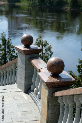 staircase railing against the background of the river, Vitebsk photo