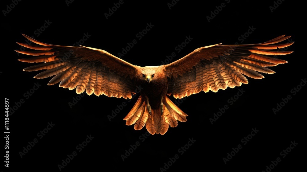 Naklejka premium Majestic hawk in flight, showcasing its powerful wingspan.