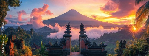 Bali Gate Volcanic Sunrise Tropical Landscape Asia Travel