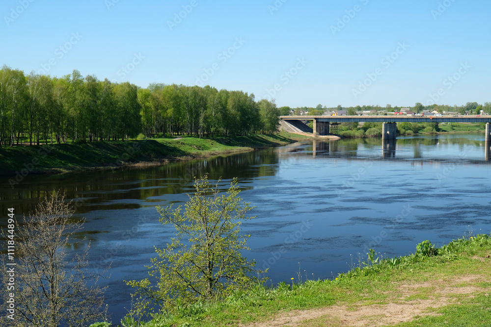 summer landscape with river and bridge, Polotsk summer landscape with river and bridge, Polotsk