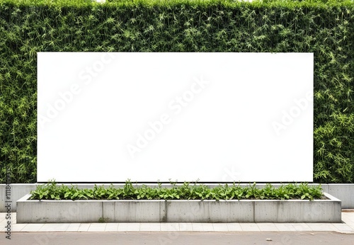 Blank advertising space surrounded by lush greenery in an urban setting during daylight hours photo