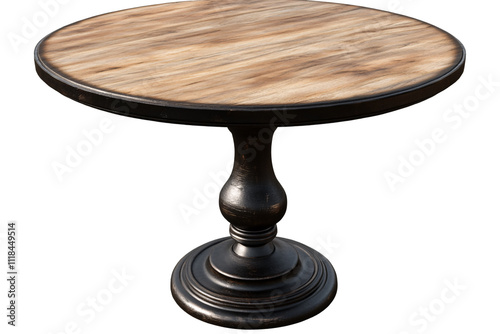 a round wooden table with a pedestal