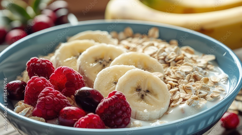A bowl of creamy yogurt is topped with a crunchy layer of golden muesli, creating a perfect harmony of textures A bowl of creamy yogurt is topped with a crunchy layer of golden muesli, creating a perfect harmony of textures