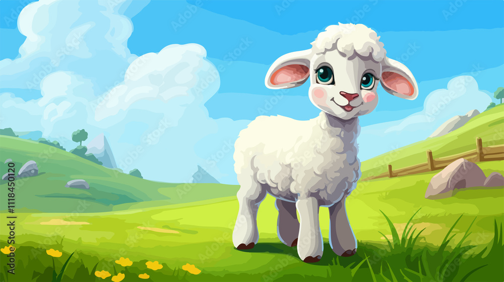 Cheerful Sheep Cartoon Mascot Character Stands for Farm Concept Cheerful Sheep Cartoon Mascot Character Stands for Farm Concept