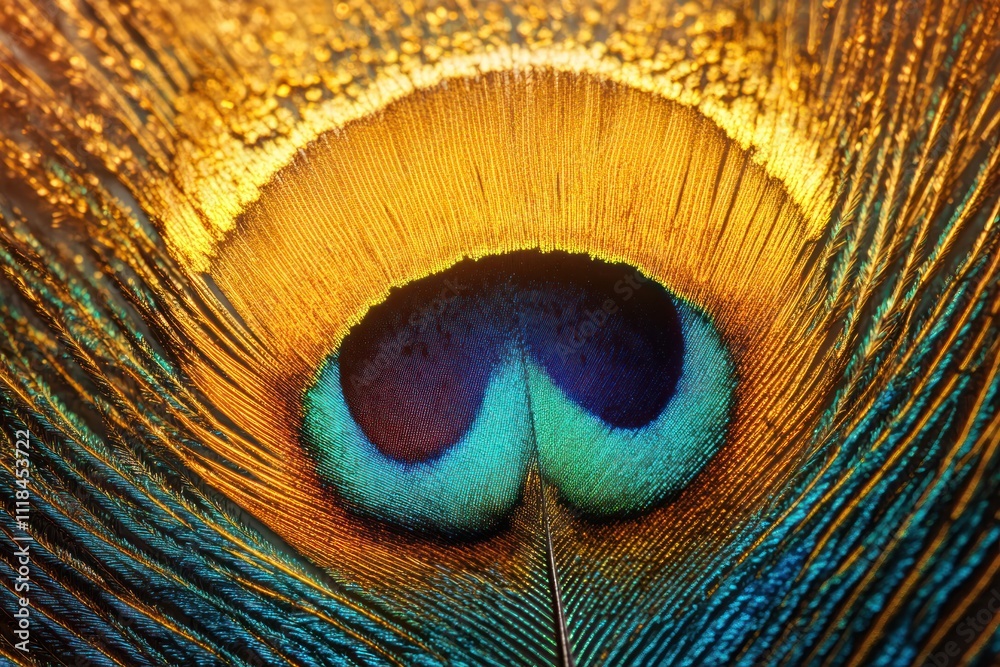 Obraz premium peacock feather, golden, vibrant colors, colorful background, hyper realistic photography --ar 3:2 --v 6.1 Job ID: b1c1db4d-8d7d-4e2b-8285-b5c0e48e4ffa