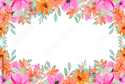 Watercolor flowers background vector for design. Floral border purple color flower frame card template.