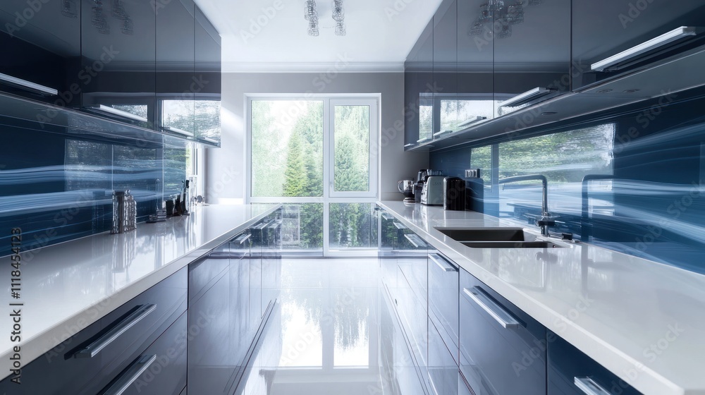 Modern kitchen with sleek design and natural light. Modern kitchen with sleek design and natural light.