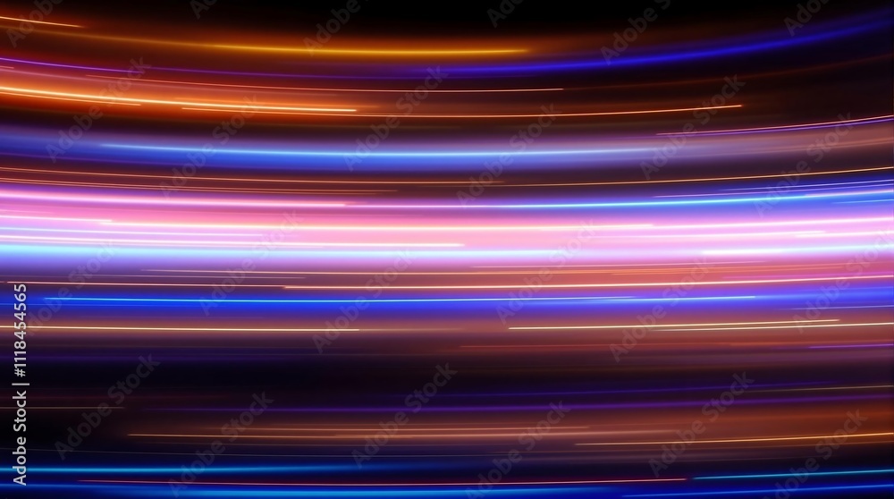 Abstract background with gradient light streaks on black, glowing blurred motion effect, glowing horizontal lines Abstract background with gradient light streaks on black, glowing blurred motion effect, glowing horizontal lines