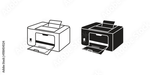 Printer Icon Vector cartoon style office printer with paper isolated white background