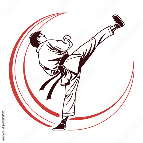 Wushu, kung fu, Taekwondo. Silhouette of people isolated on white background. Clipart, icon, pictogram. Fighting stance