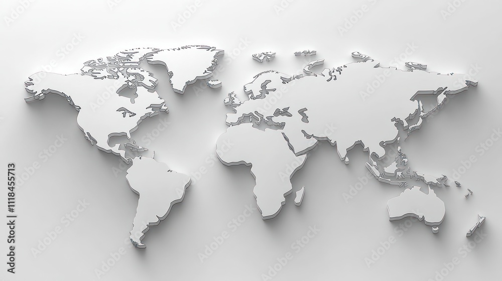 A detailed 3D representation of a world map emphasizing geographical features and outlines A detailed 3D representation of a world map emphasizing geographical features and outlines