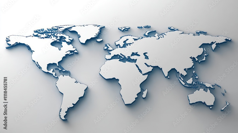 3D view of the world showing continents, oceans, and borders on a smooth surface 3D view of the world showing continents, oceans, and borders on a smooth surface