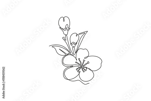 Single one line drawing beauty cherry blossom tree for home art wall decor poster print. Decorative sakura plant for national park logo. Modern continuous line draw design graphic vector illustration