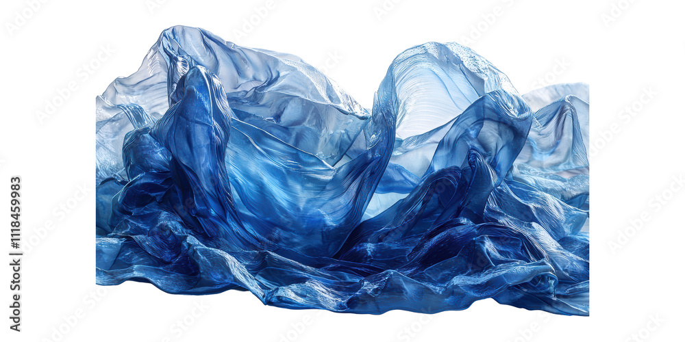 Fototapeta premium Flowing blue fabric waves isolated on transparent background