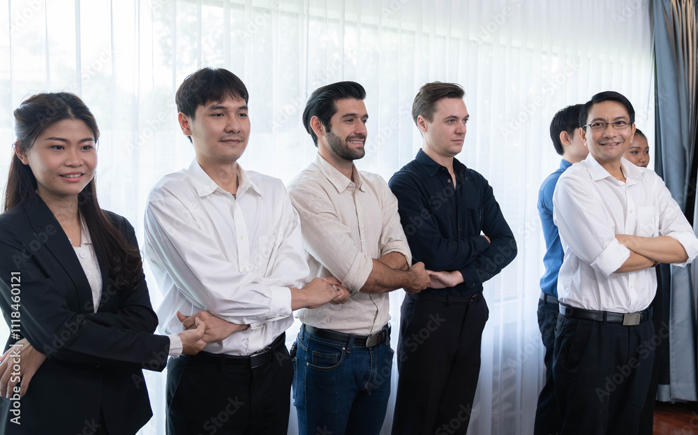 Business team standing, join and link hand together in panoramic banner symbolize successful business partnership and professional synergy with diverse culture group people cooperation. Prudent Business team standing, join and link hand together in panoramic banner symbolize successful business partnership and professional synergy with diverse culture group people cooperation. Prudent
