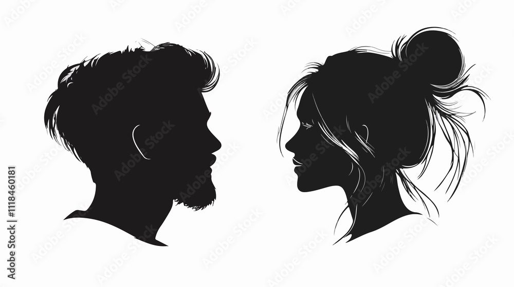 Elegant Silhouette Couple Hairstyle Design Vector Illustration