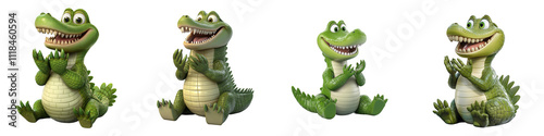 crocodile animated character - 3d Set on transparent background PNG file