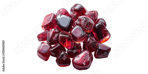 Red polished stones pile isolated on transparent background