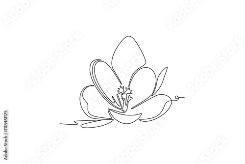 Single continuous line drawing beauty fresh croci for home wall art decor poster print. Printable decorative crocus flower concept for card ornament. One line draw graphic design vector illustration