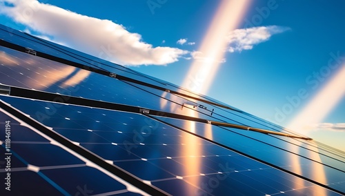 Solar Panels Gleaming Under a Bright Sunny Sky photo