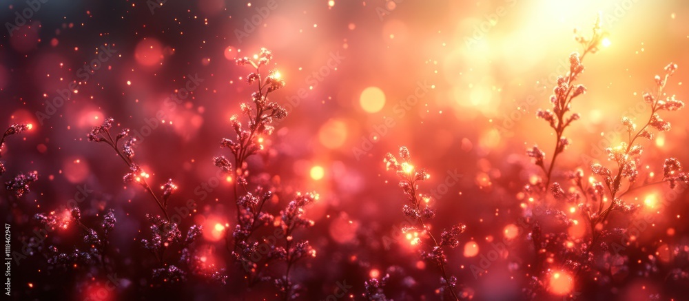 Magical sunset illuminating frosty plants. Magical sunset illuminating frosty plants.