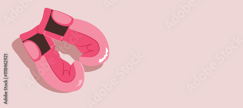 Breast cancer awareness pink color poster with pink boxing gloves vector illustration. Women health hope and fight symbol concept