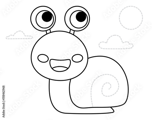 Snail drawing for graphomotor skills practice sheet exercise. Kids illustration for beginner children handwriting motor-skills photo