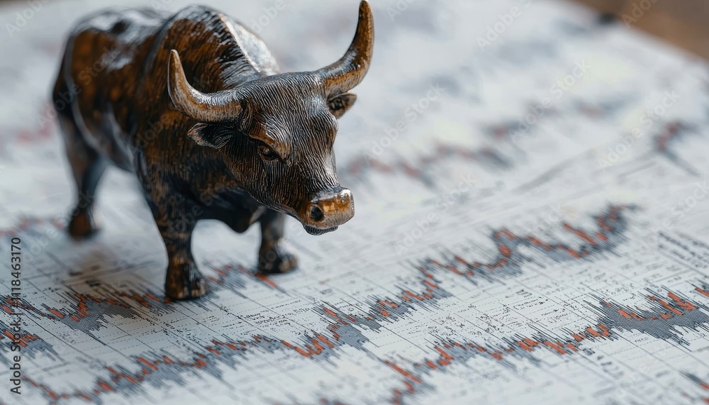 Obraz premium Detailed Stock Market Chart with Bull Figurine on Financial Background