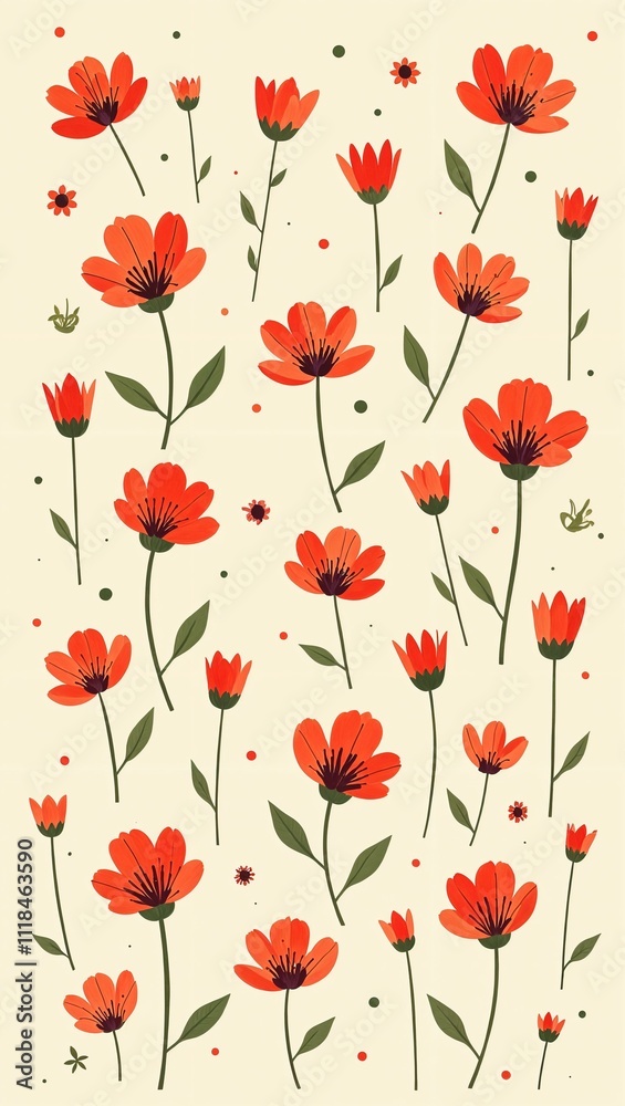 Pattern: light beige background with many small red painted flowers on it, wallpaper, pattern , postcard Pattern: light beige background with many small red painted flowers on it, wallpaper, pattern , postcard