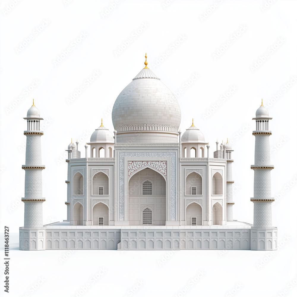 Fototapeta premium Realistic Illustration of the Taj Mahal, Isolated on White Background