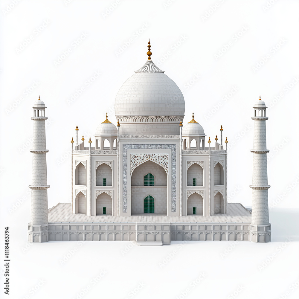 Obraz premium Realistic Illustration of the Taj Mahal, Isolated on White Background