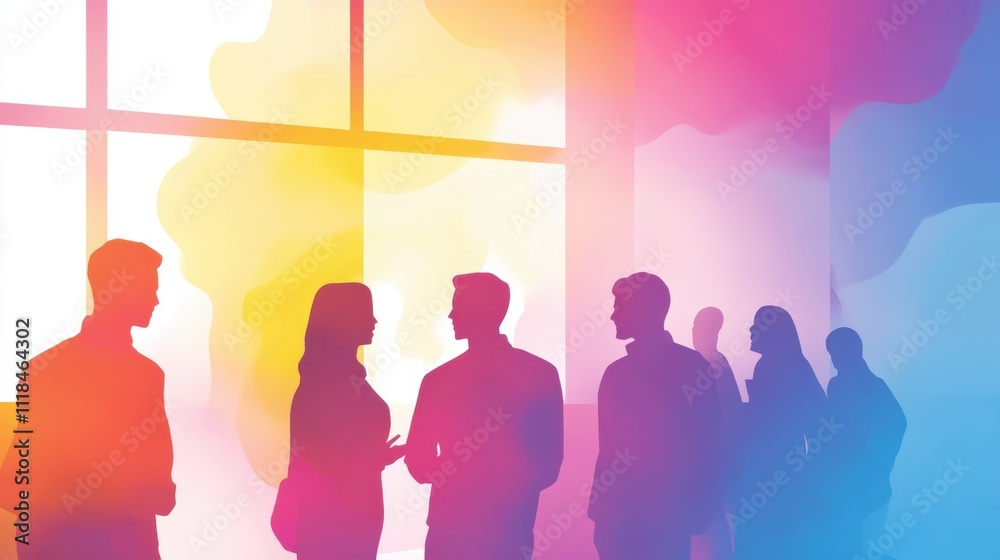 Digital illustration of a creative networking event in urban offices Digital illustration of a creative networking event in urban offices