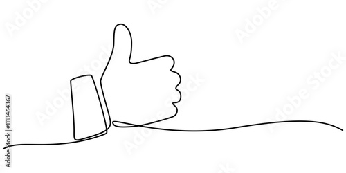 Continuous one line drawing of like hand showing thumb up. Vector illustration, Minimalist vector illustration representing a thumb up, a symbol of approval, drawn with one continuous line, pro vector