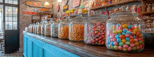 Retro Candy Store Colorful Sweets in Glass Jars Vintage Shop Display