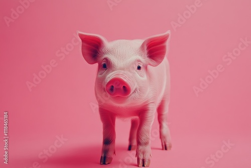 Small pig on pink surface