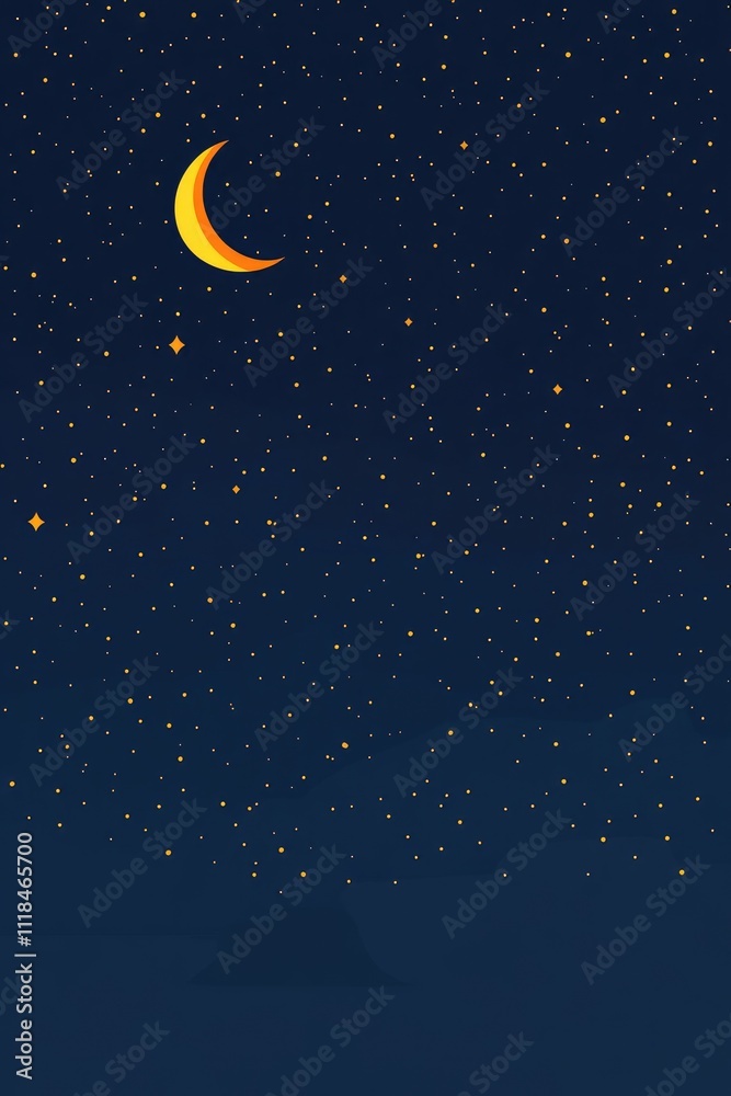 Serene Night Sky with Crescent Moon and Stars - Perfect for Dreamy, Calming Scenes in Stock Photography Serene Night Sky with Crescent Moon and Stars - Perfect for Dreamy, Calming Scenes in Stock Photography