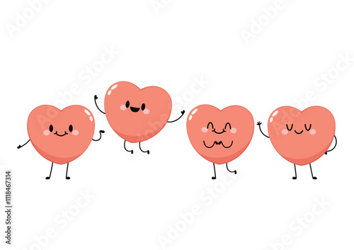Red cute heart character. Romantic flat style Valentine's Day illustrations to express feelings of love.