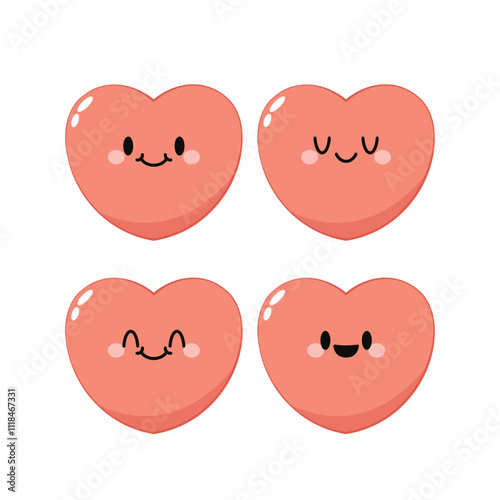 Red cute heart character. Romantic flat style Valentine's Day illustrations to express feelings of love.