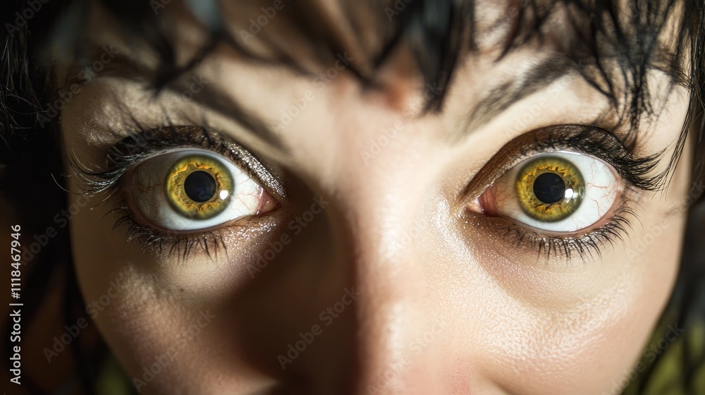 Naklejka premium Close-Up of Surprised Eyes with Wide Pupils and Thick Eyelashes Capturing Intense Emotion