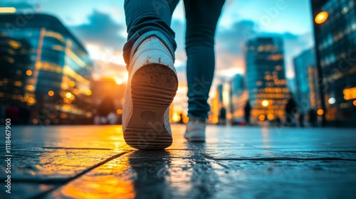 Urban Evening Stroll: City Lights and Footprints photo