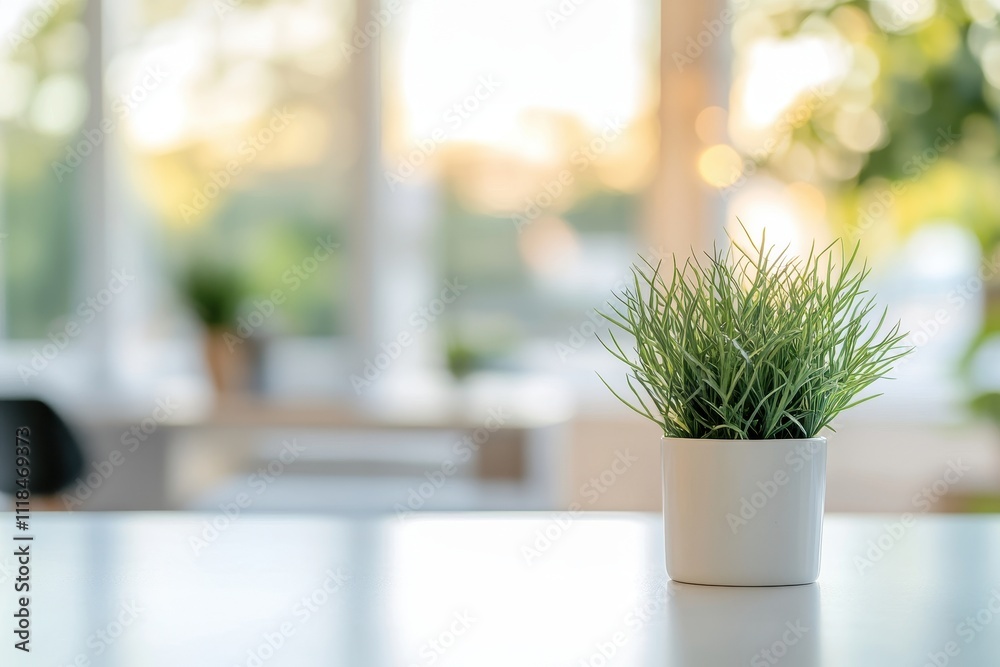 A small potted plant on a table, creating a serene indoor atmosphere. A small potted plant on a table, creating a serene indoor atmosphere.
