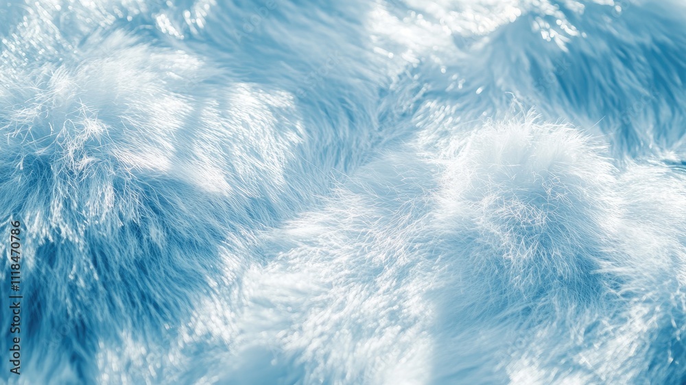 Fototapeta premium Soft, shaggy, light blue faux fur texture under bright