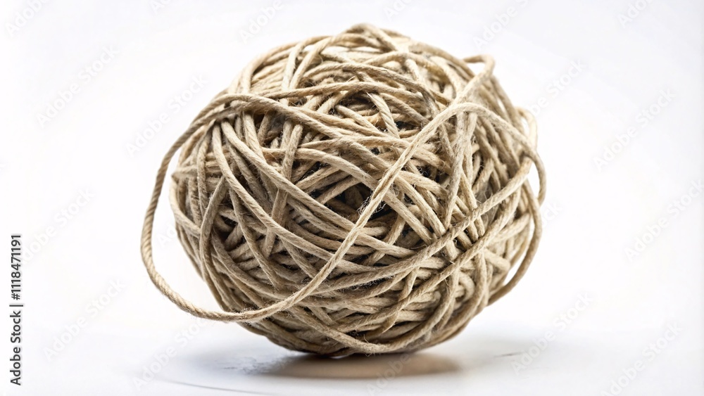 Tangled ball of used string on white background Tangled ball of used string on white background