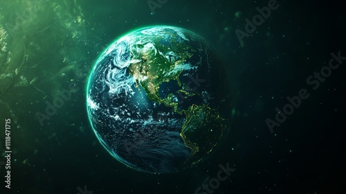 New Year 2025 Green Recycling Concept With Planet Earth Surrounded by Leaves on Eco-Friendly Background