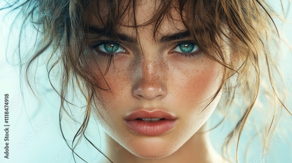 Captivating close-up portrait of a young woman with striking features Captivating close-up portrait of a young woman with striking features