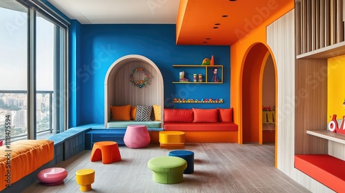 Kidsa?? playroom with colorful storage and fun decor themes photo