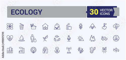 Ecology line icons set. Containing nature, organic, energy, natural, green power, renewable, wind power. Simple icon designs. Editable vector stroke. photo