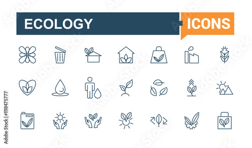 Ecology line icons set. Containing nature, organic, energy, natural, green power, renewable, wind power. Simple icon designs. Editable vector stroke. photo