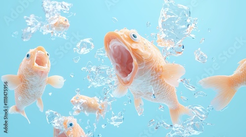 Surreal fish action in water underwater scene illustration bubbles creative vision of polycrisis photo