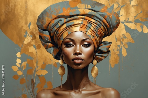 Colorful abstract artistic portrait painting of a black woman, african culture.
